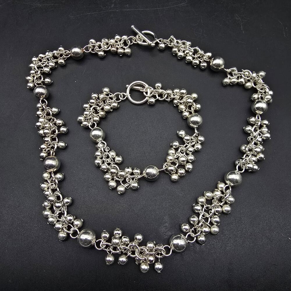 Silver Tone Cha Cha Ball Necklace Bracelet Set